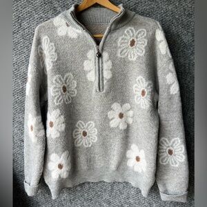 Gray Floral Women's Sweater Cozy & Soft